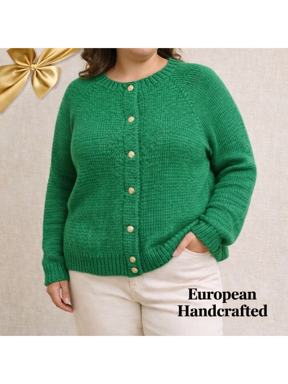 Handcrafted Kelly Thick Green Cardigan Sweater Sz 3X